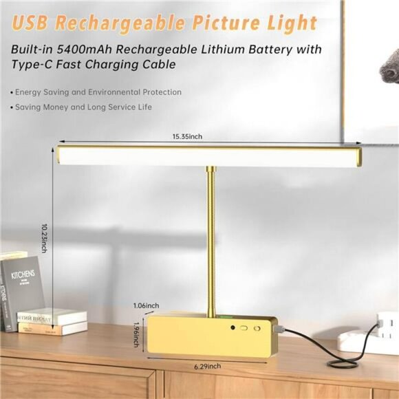 Wireless Picture Light with Remote Rechargeable Wall Art Display Lamp Gold - Picture 6 of 7